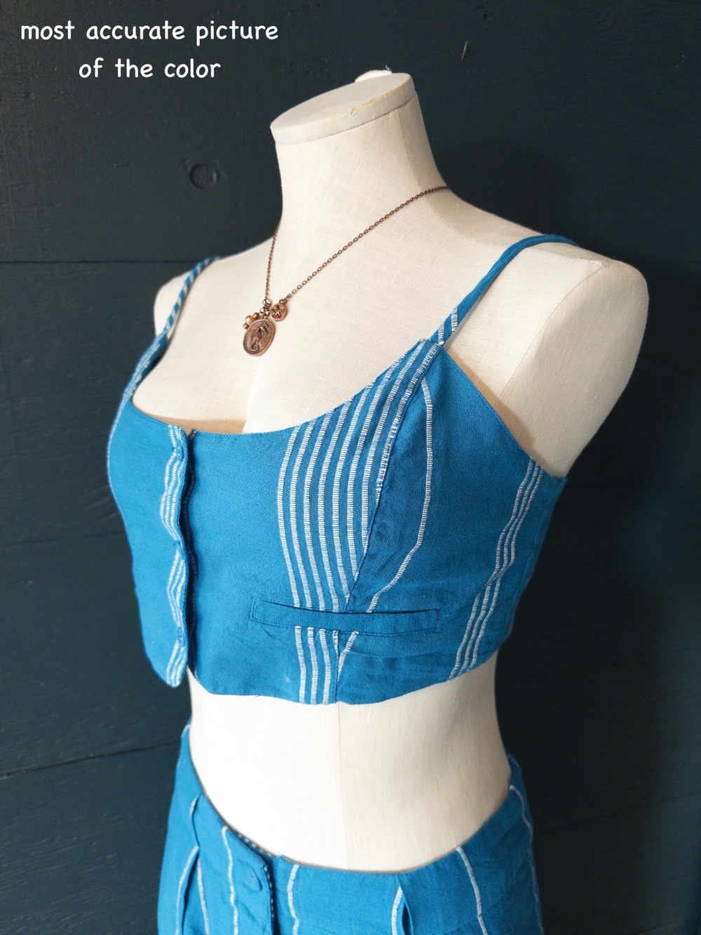 Free People Teal-Blue Casual Friday Set. High Waist Wide Leg ruched top set, sm